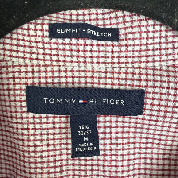 Tommy Hilfiger Mens Slim Fit Stretch Button-Up Checkered Red/White Shirt Medium - Picture 11 of 11